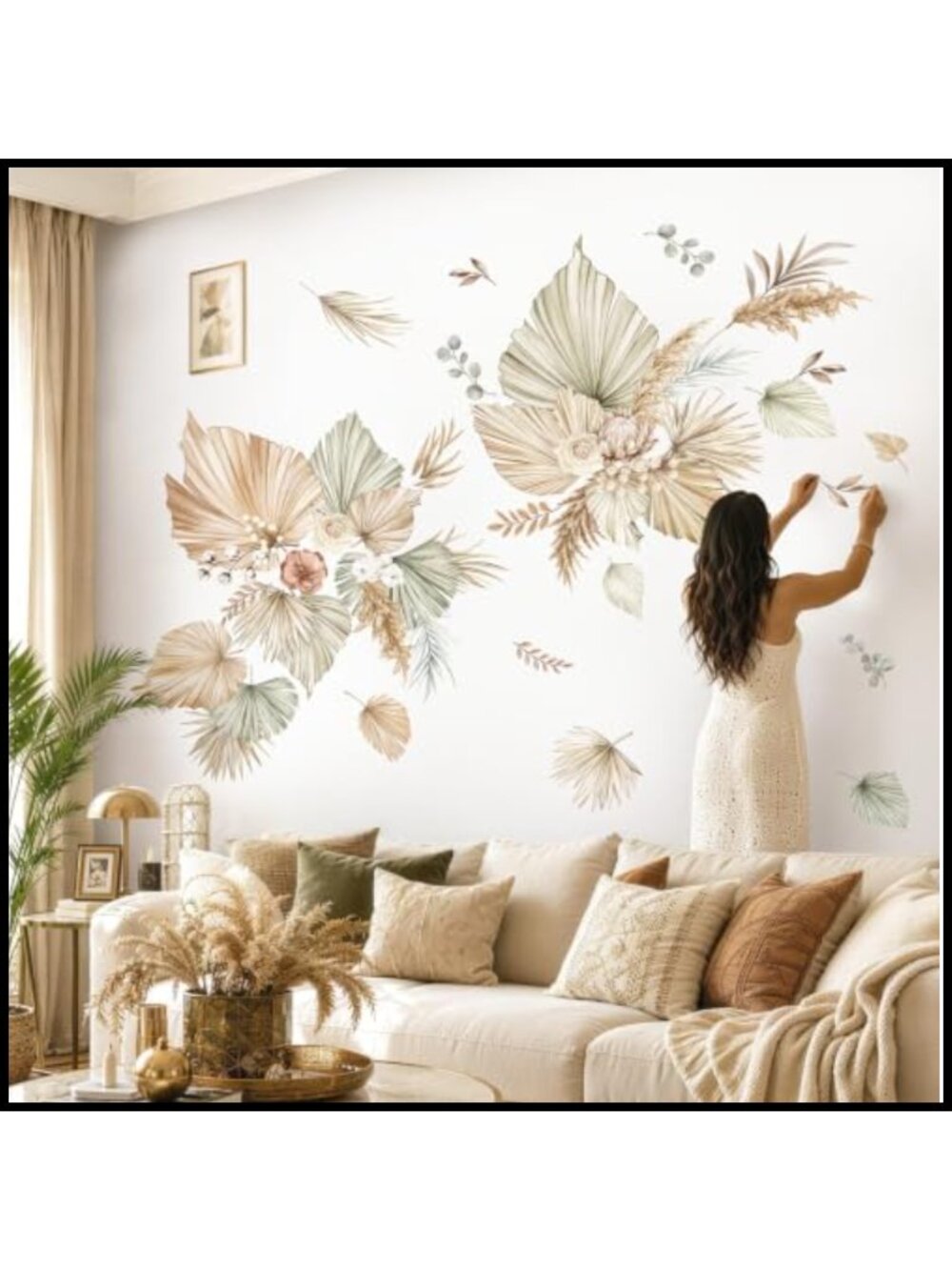Boho Palm Leaves Tropical Wall Decals Peel and Stick Removable Waterproof